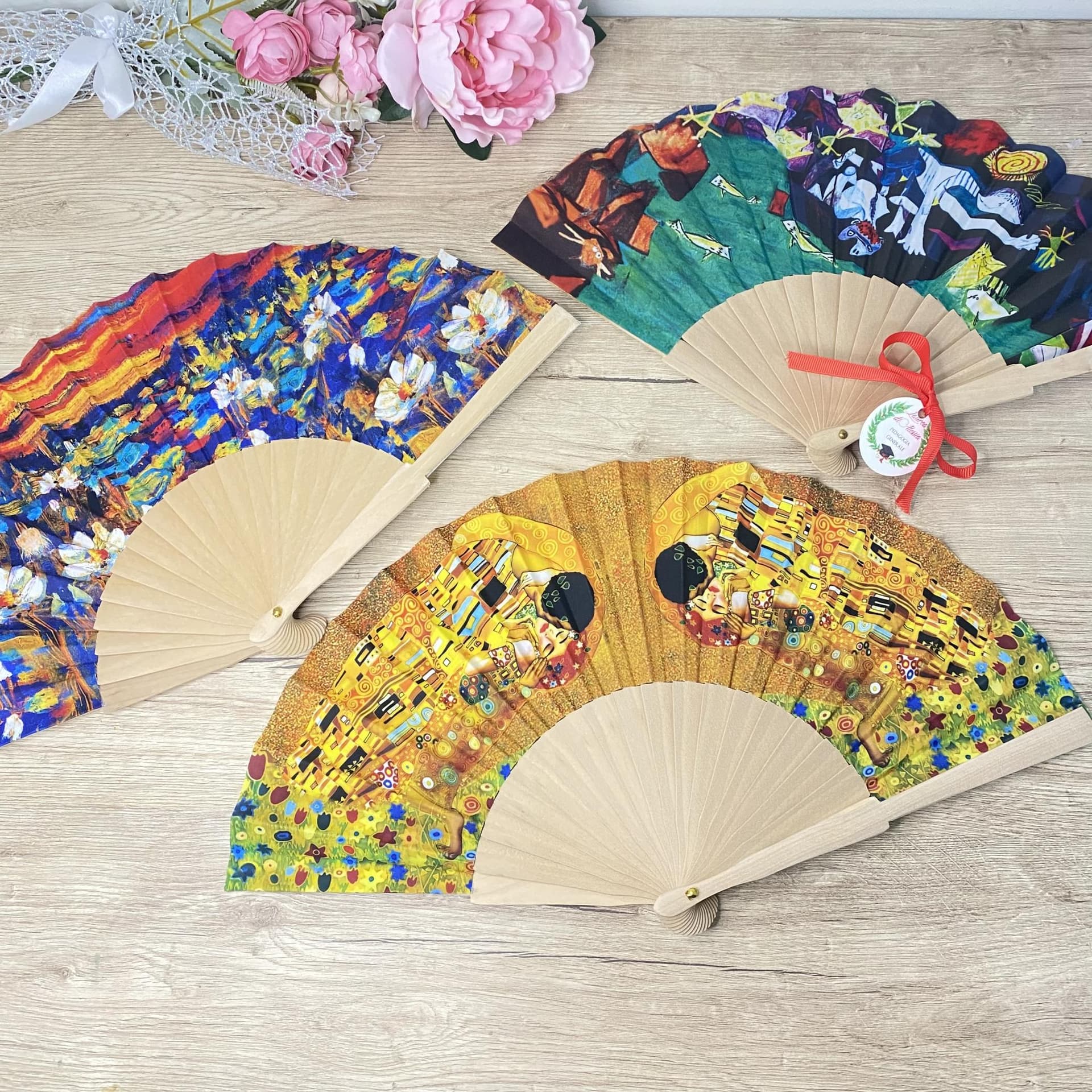 Ventaglio Pieghevole In Legno Con Fiori - Stile Cinese Vintage Per